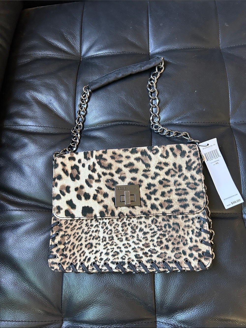 BCBGeneration Leopard Print Chain Shoulder Bag - Tan/Black